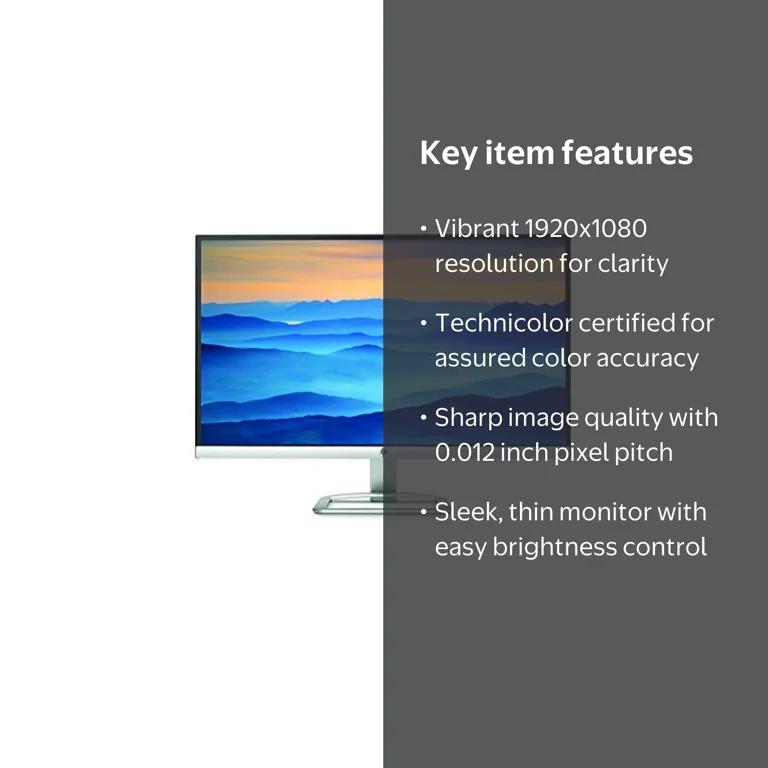 HP 27ER, 27 inch Ultra-Thin LED Backlit Monitor with Technicolor