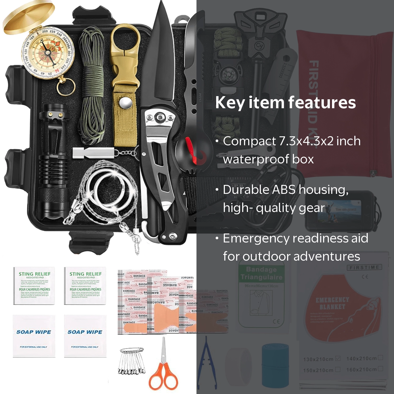 TEIPUERY Survival Kits 57 Pcs, Emergency Outdoor Camping Gear