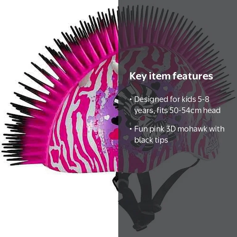 Raskullz Zebra Mohawk Helmet, Kids Pink Zebra Print, Adjustable