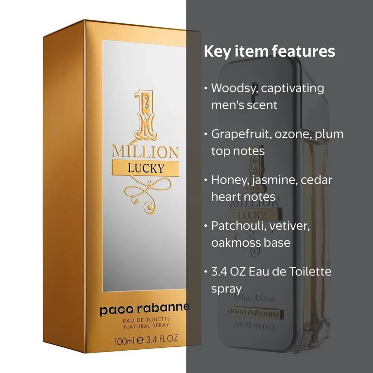 パコラバンヌ1 Million Lucky 香水 Paco Rabanne 1 Million Lucky Men's Night Perfume, 3.4 Oz Eau De