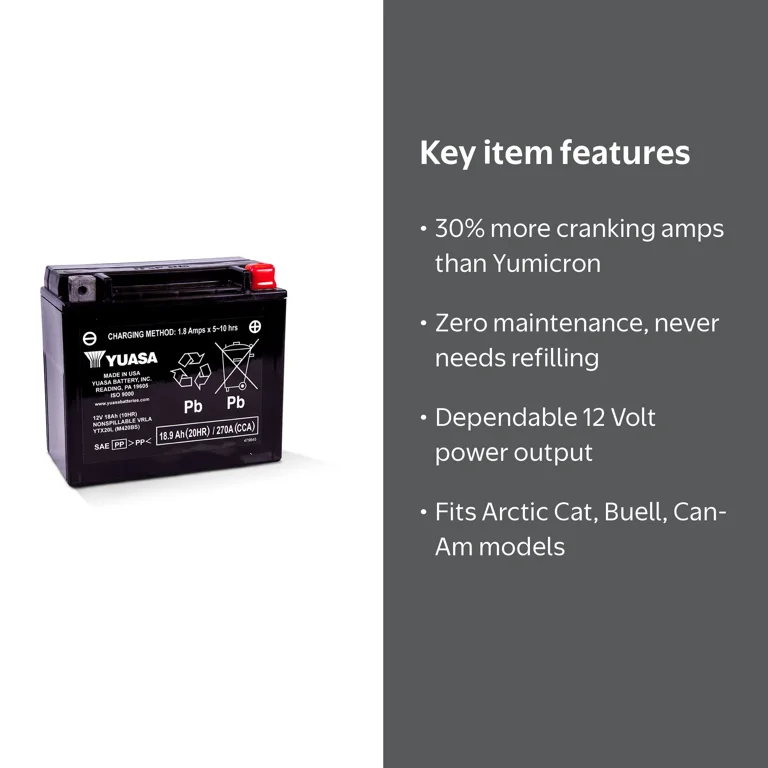 Yuasa, Battery, Factory Activated, 12 Volt, Maintenance Free