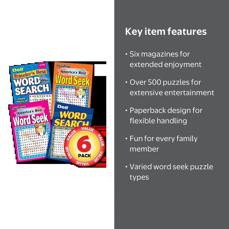 Penny Press Dell Word Seek 6-Pack, Over 500 Puzzles, Paperback