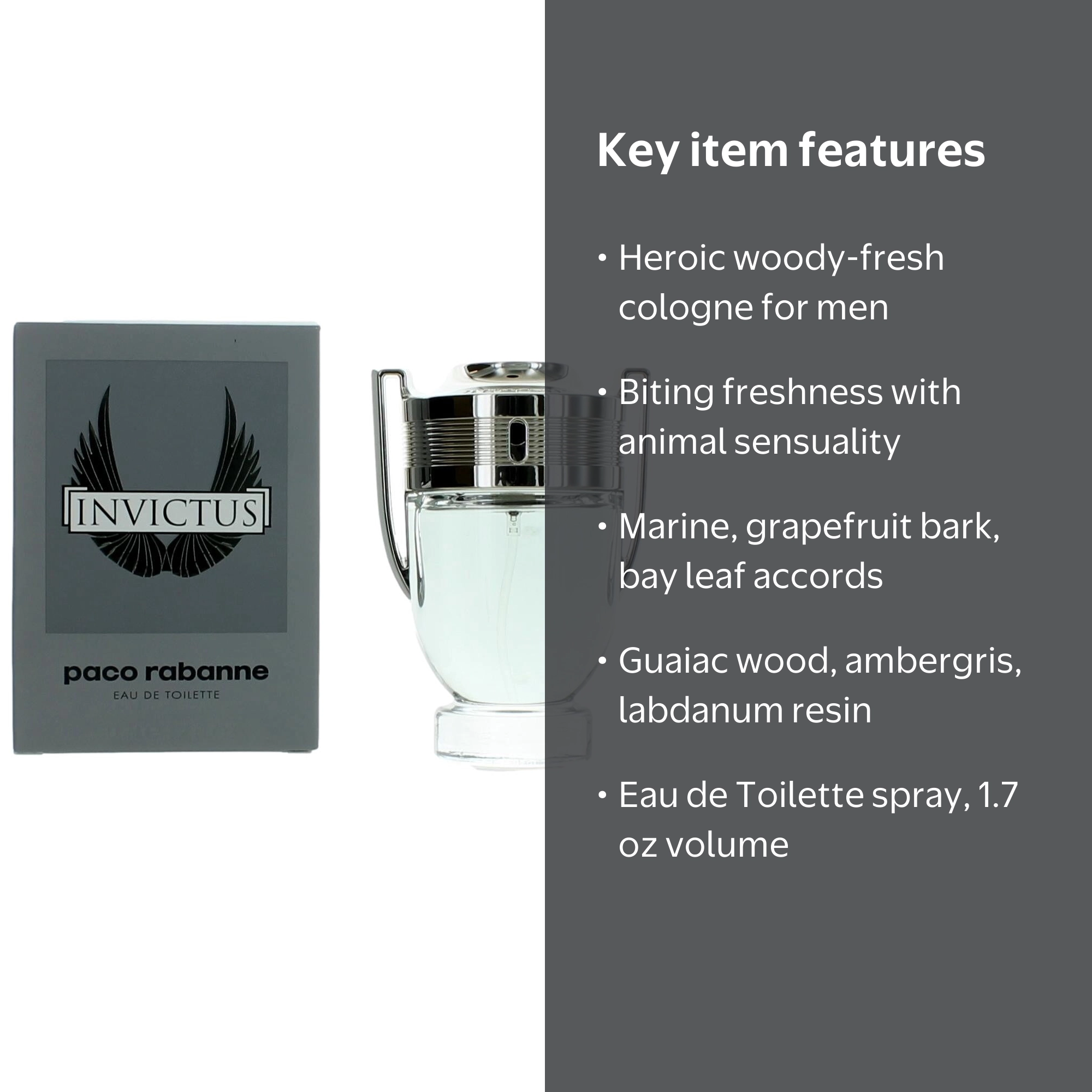 Paco Rabanne, Eau De Toilette Spray, Invictus 1.7 Oz, Men Cologne