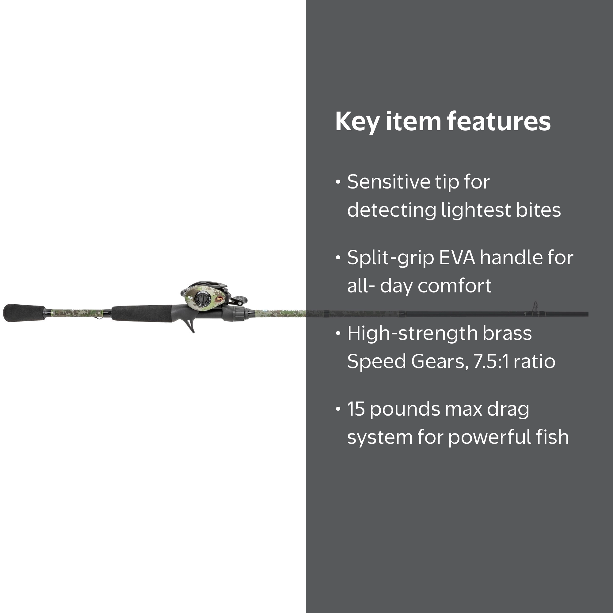 Lew's American Hero Camo Baitcast Reel and Fishing Rod Combo, 7