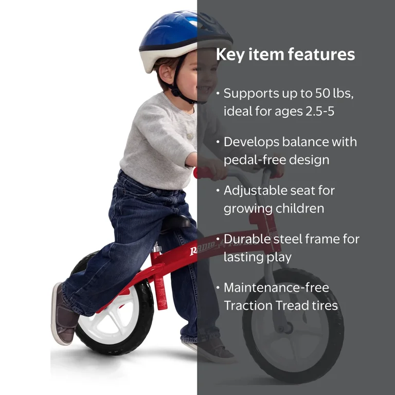 Radio Flyer Kids Glide Pedal-Free Beginner Balance Bike, Red