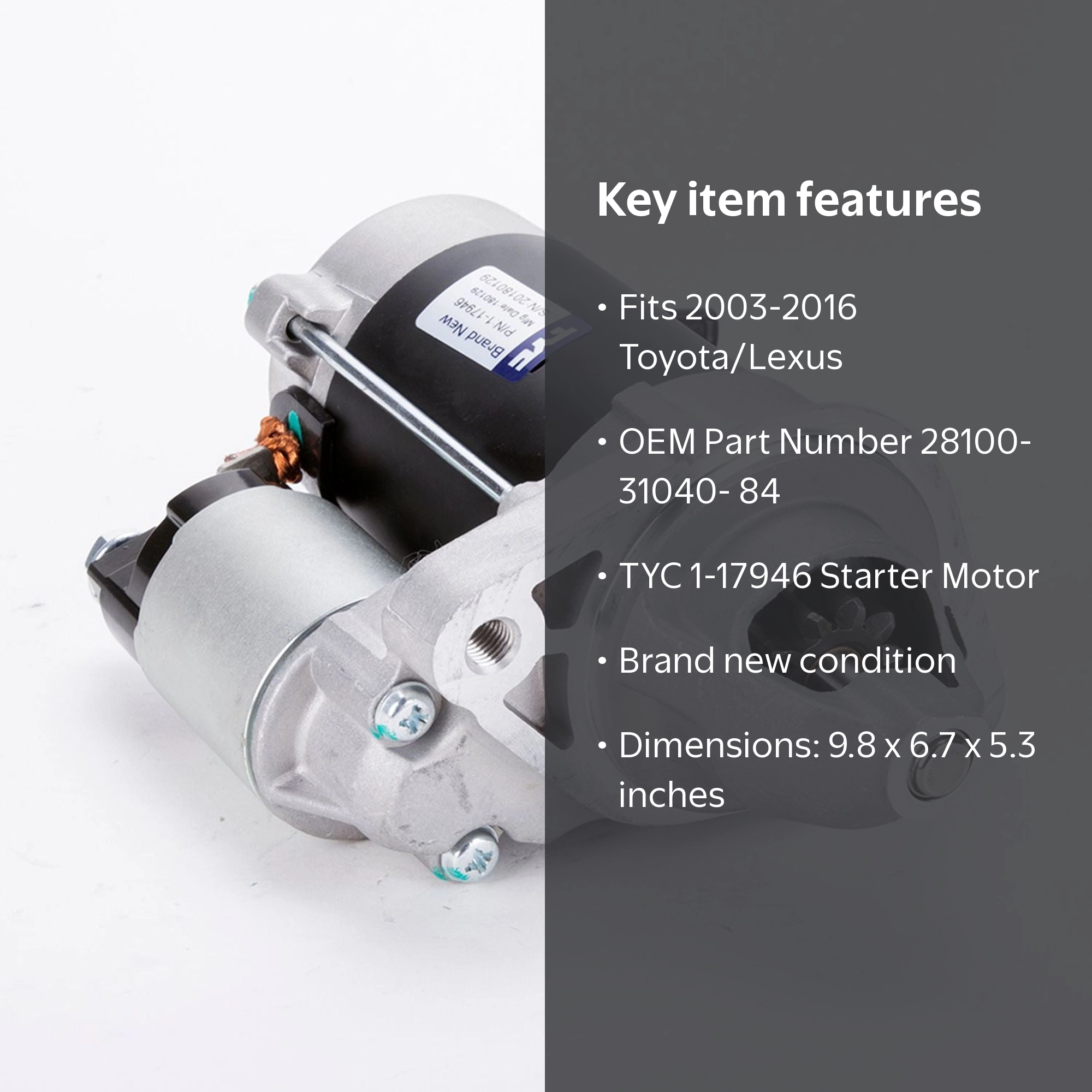 TYC 1-17946 Starter Motor for Toyota 28100-31040-84 du Fits select