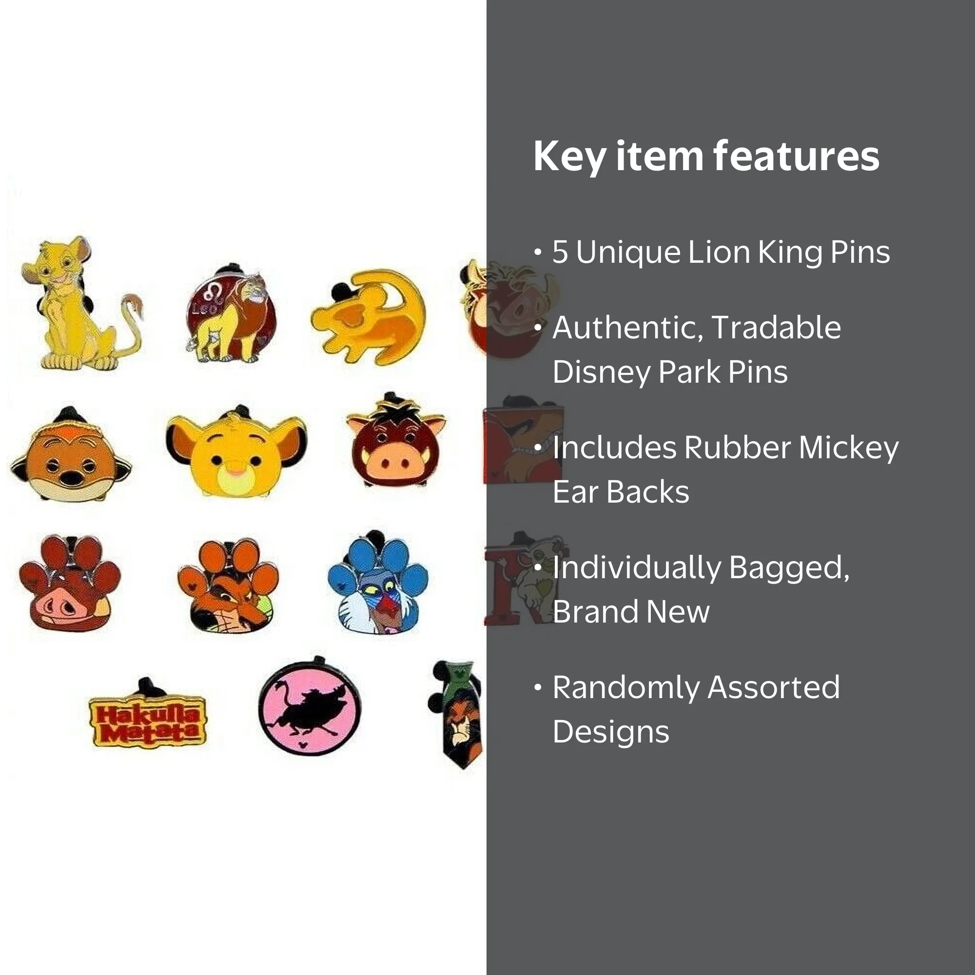 Lion King Themed 5 Disney Park Trading Pins Set ~ Randomly