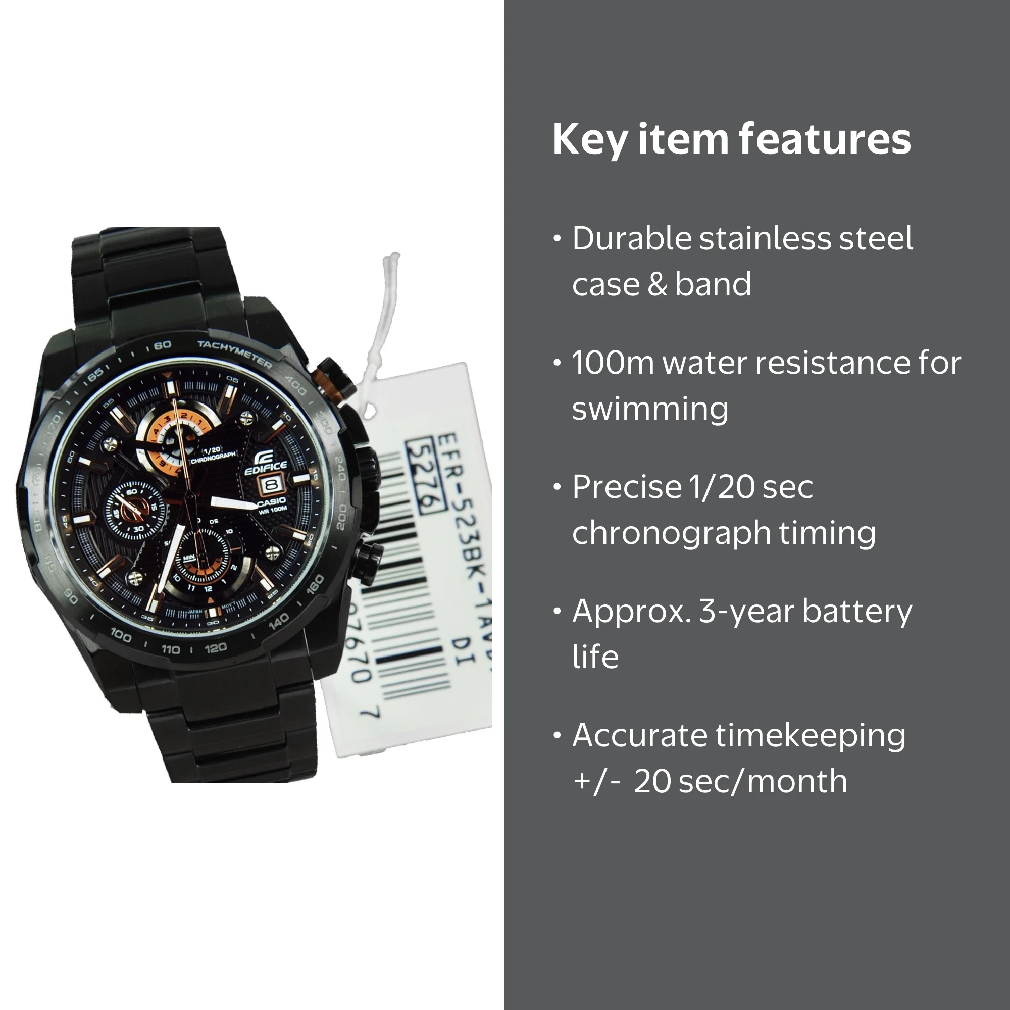 Casio Edifice Black Chronograph WR 100m Men's Watch EFR-523BK-1