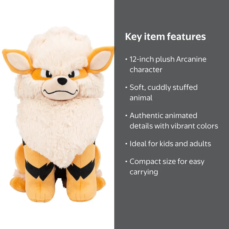 Pokemon Arcanine Plush - 12-Inch Soft Plush with Authentic Details