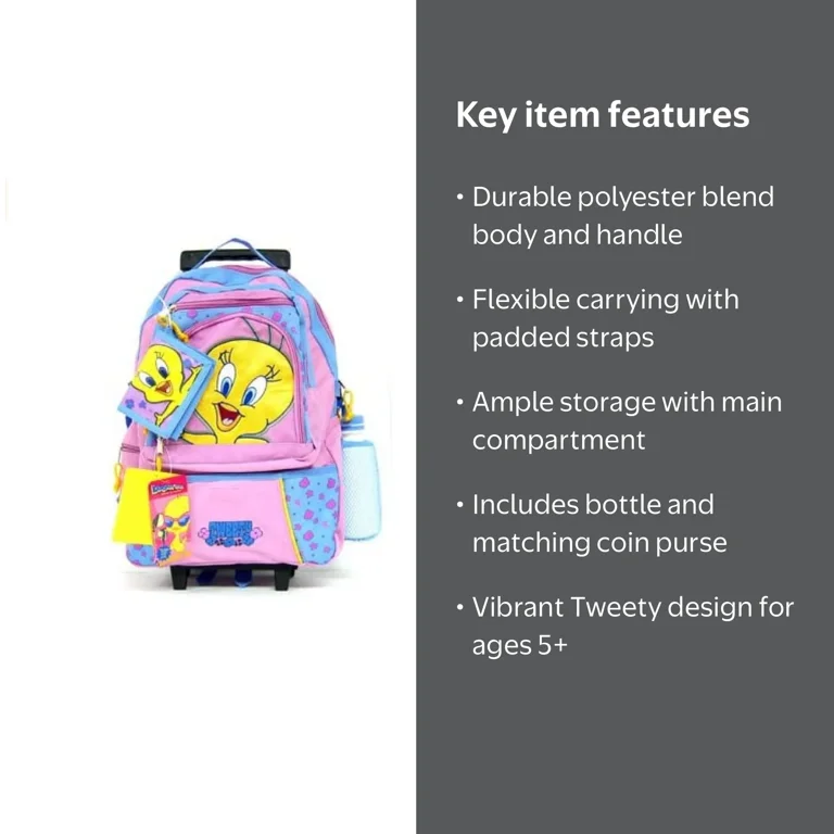 Walmart Looney Tunes: Tweety Roller School Book Bag with Wallet