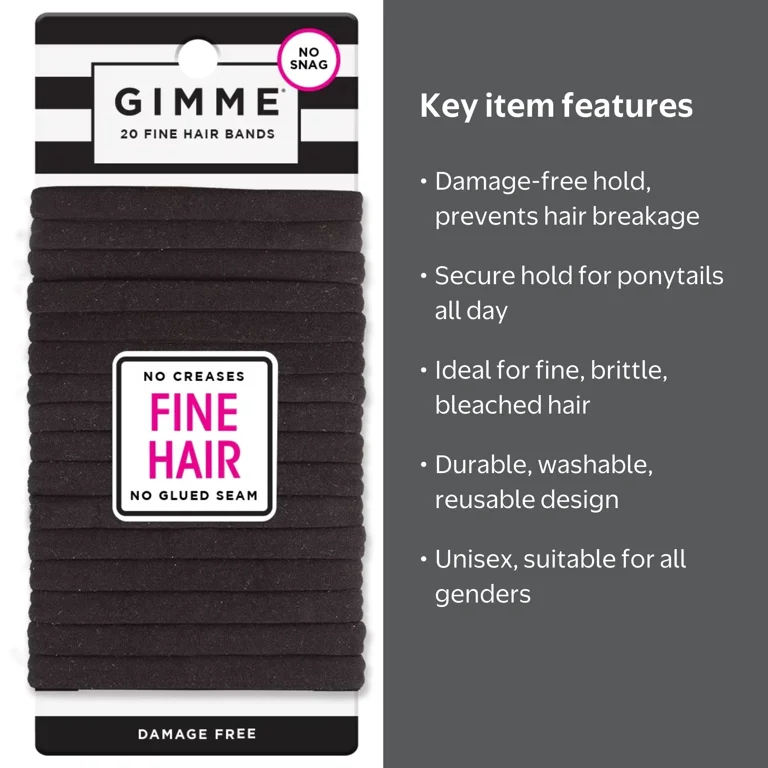 Gimme Fine Fit Ponytail Holder Hair Tie, Black, 20 Ct - Walmart.com