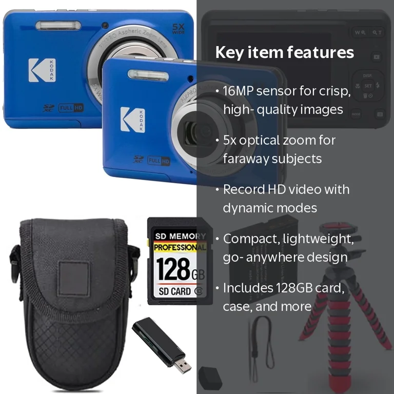 Kodak PIXPRO FZ55 Compact Digital Camera (Blue) with Spider Tripod