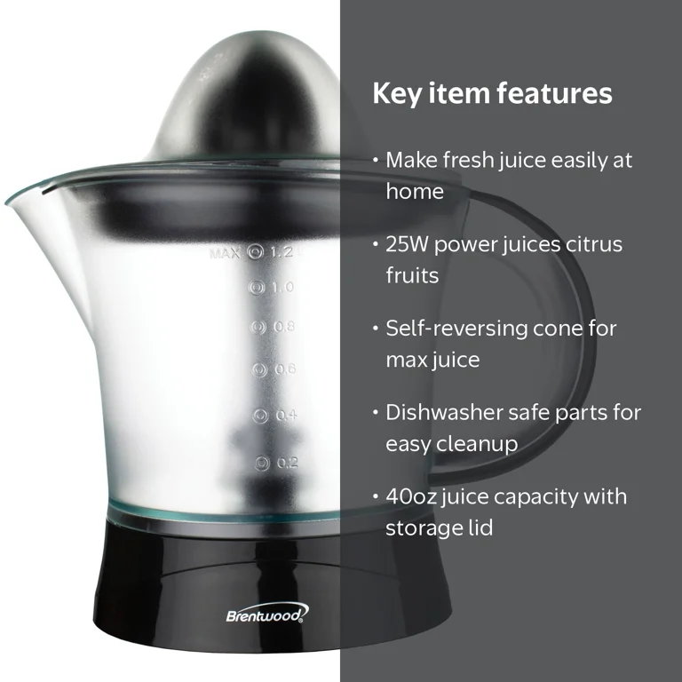 Brentwood 40oz Electric Citrus Juicer in Black - Walmart.com