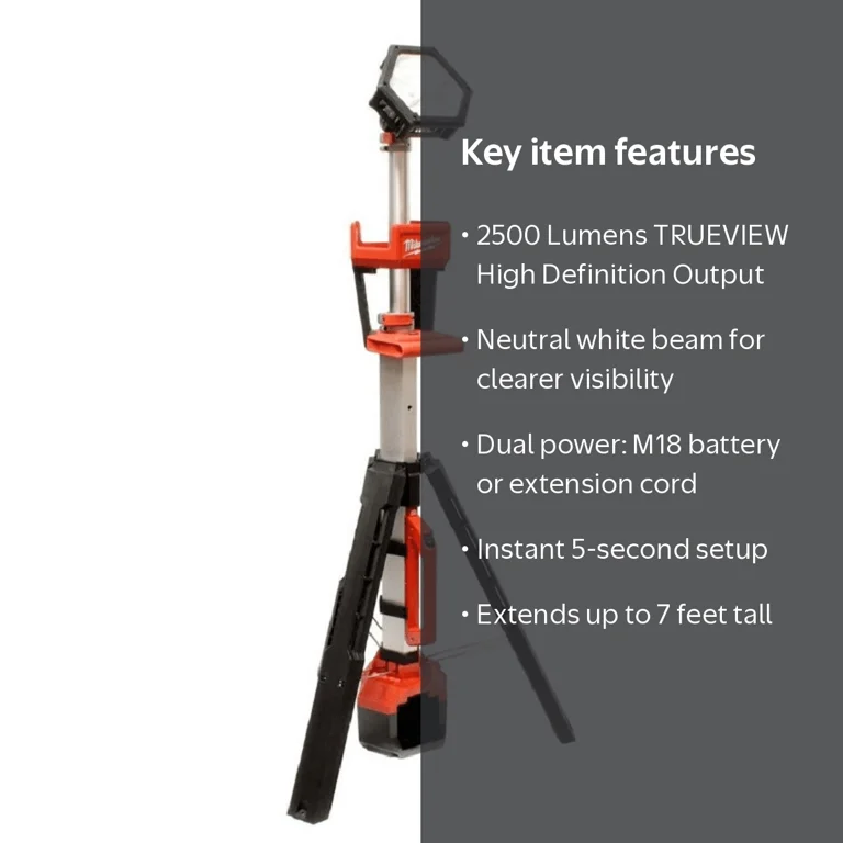 Milwaukee, Tower Light, 2500 Lumens, Dual Power, Black - Walmart.com