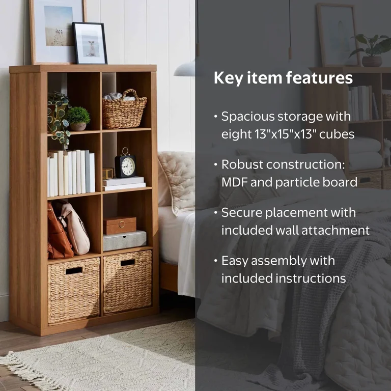 better homes and gardens 8 cube organizer tobacco oak & 9 with 3 Inserts, Oak, Modern Storage Shelves Easy to assemble Better Homes And Gardens 8