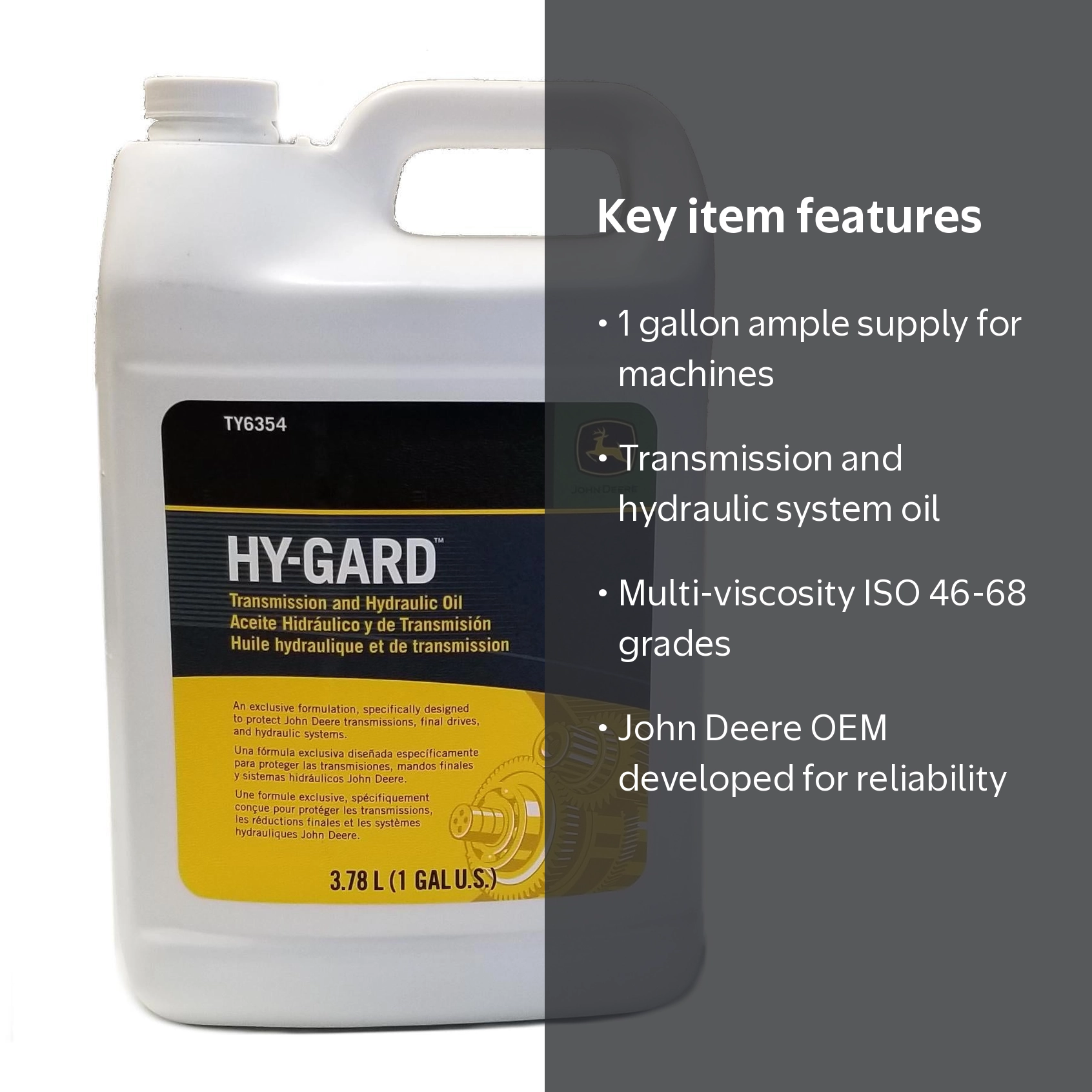 John Deere　ジョンディア　純正ミッションオイル HY-GARD John Deere, Hy-Gard Hydraulic Oil, 1 gal, Multi-Viscosity