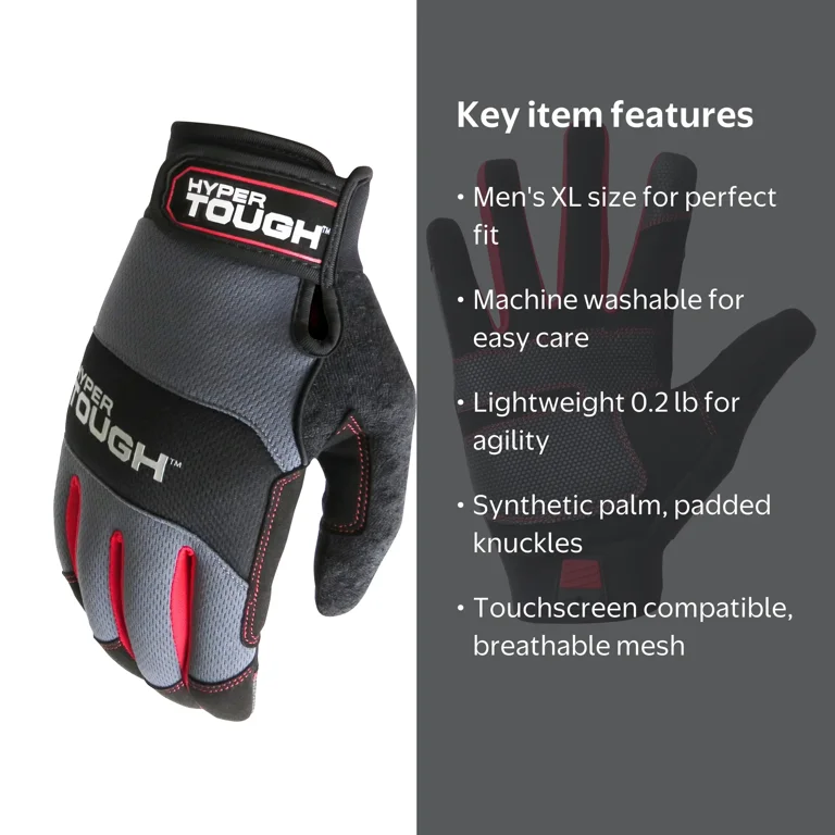 Hyper Tough High Dexterity General Purpose Work Glove, Mesh, Black