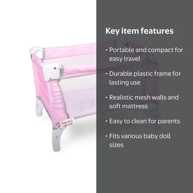 Hopscotch Lane My Baby Doll's Plastic Travel Crib, Baby Doll