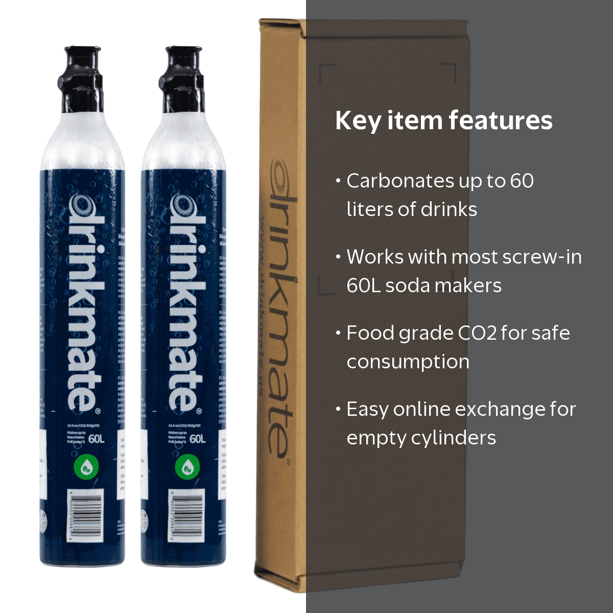 Drinkmate 60L CO2 Cylinders (2-Pack), Compatible with SodaStream