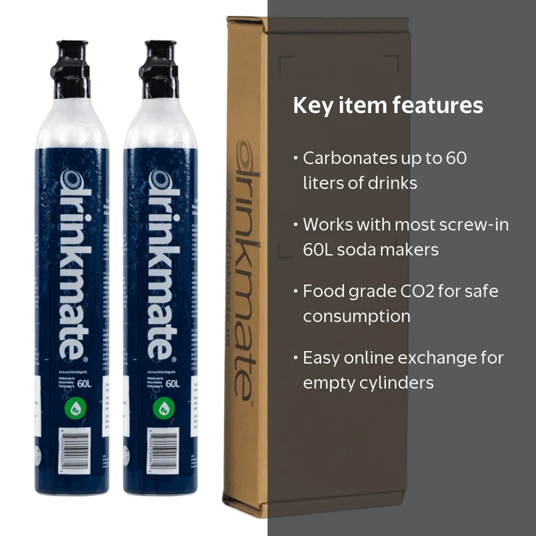 Drinkmate 60L CO2 Cylinders (2-Pack), Compatible with SodaStream