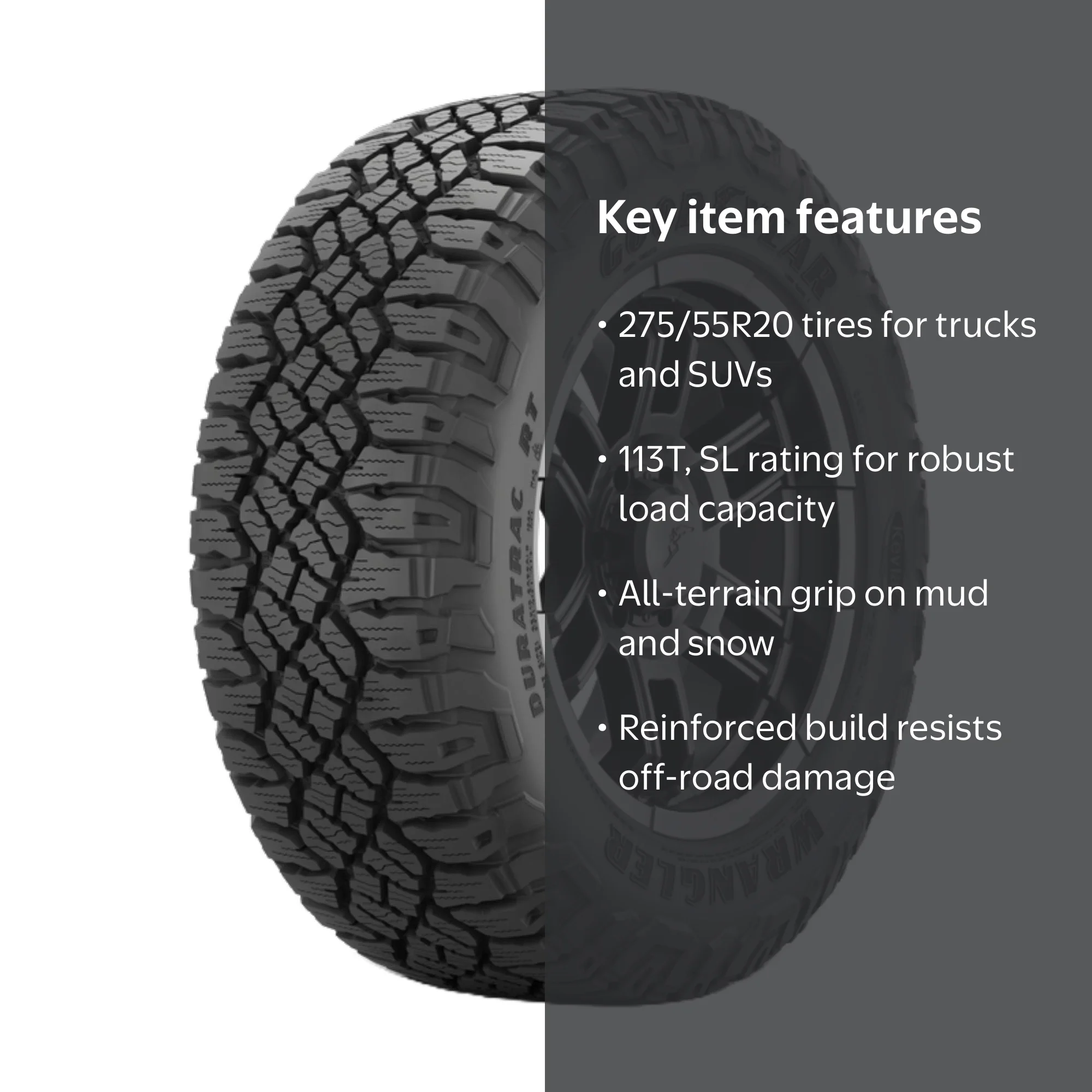 Goodyear, Light Truck Tire, 275/55R20 113T, Rugged Terrain
