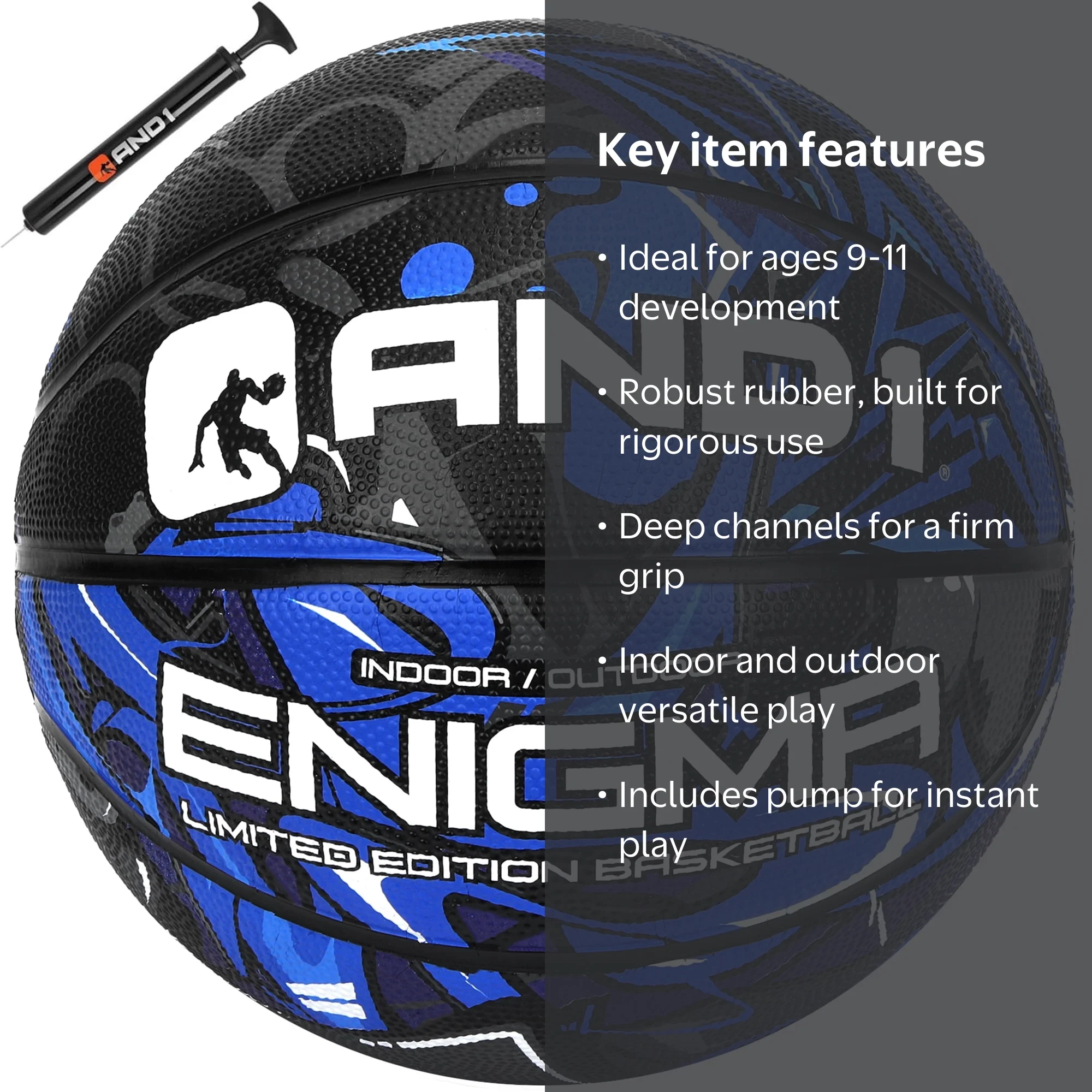 AND1 Enigma 27.5 Youth Basketball Rubber Streetball Indoor Outdoor