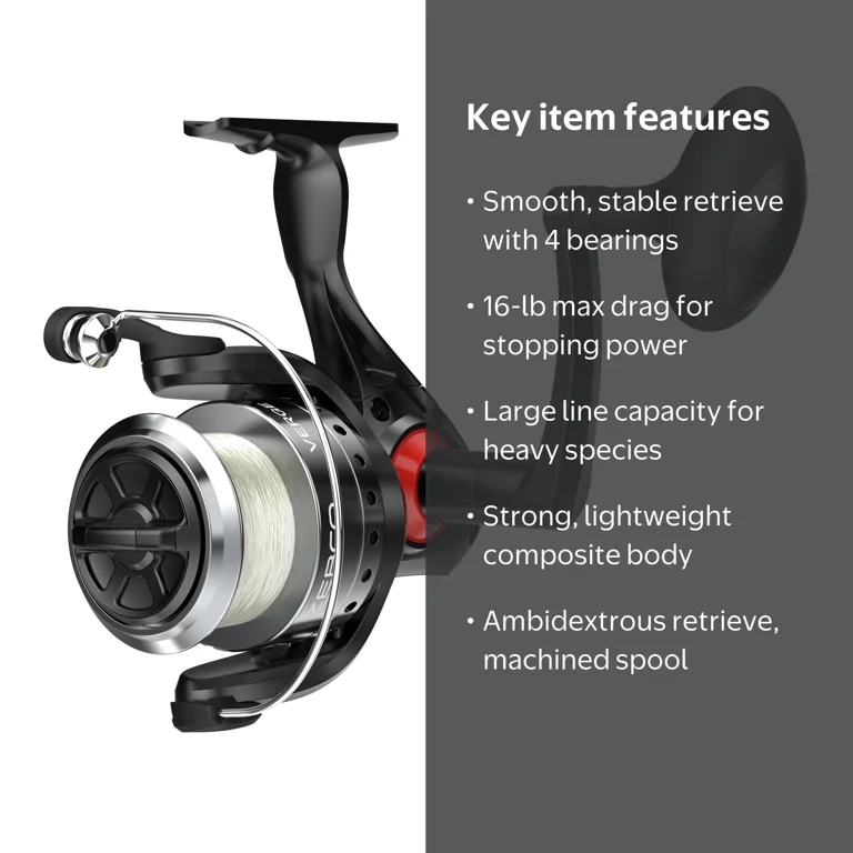 Zebco Verge Spinning Fishing Reel, Size 80 Reel, Black (Clam