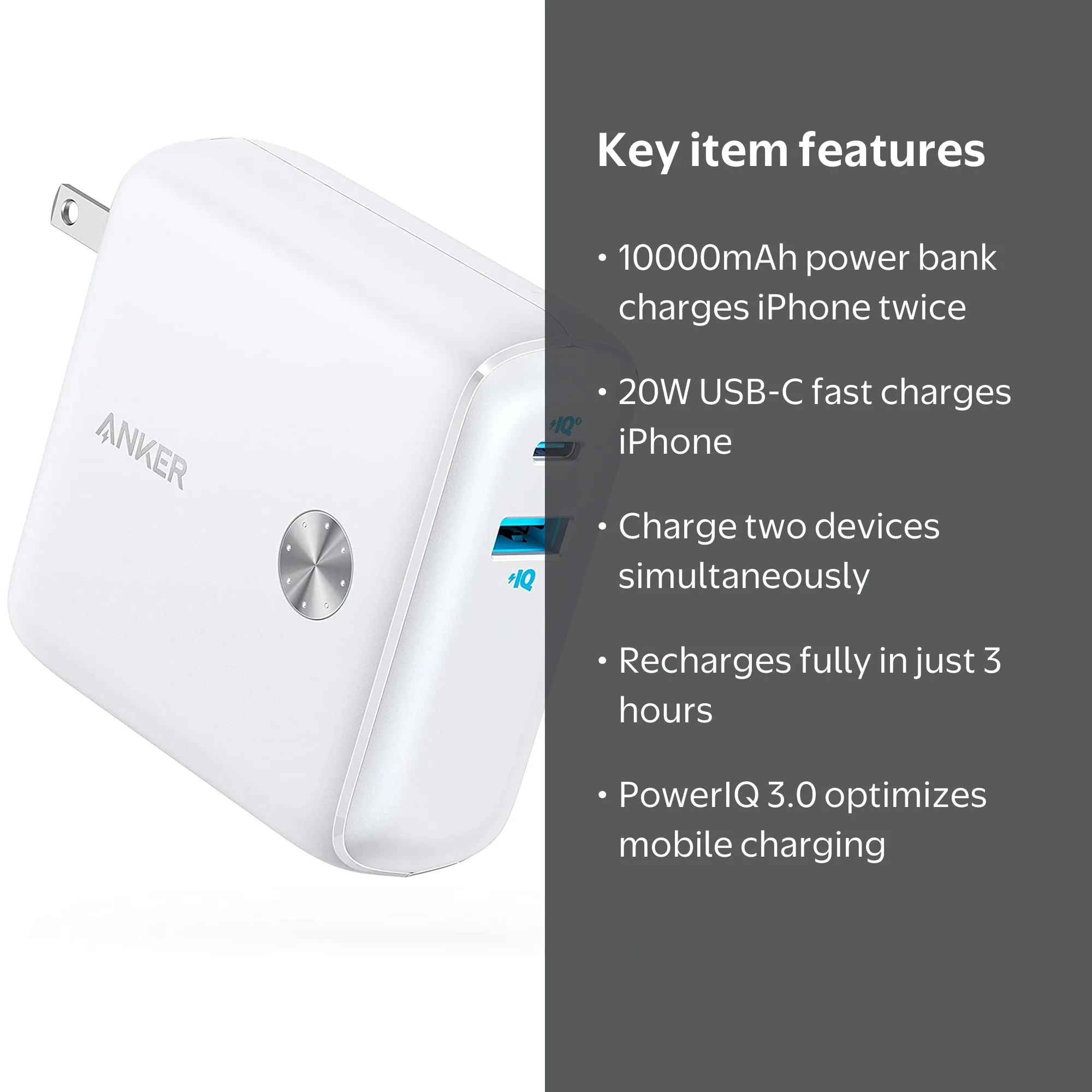Anker PowerCore Fusion 10000, 20W Portable USB-C Wall Charger