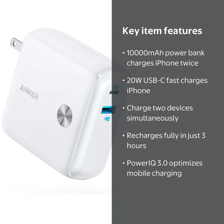 Anker PowerCore Fusion 10000, 20W Portable USB-C Wall Charger
