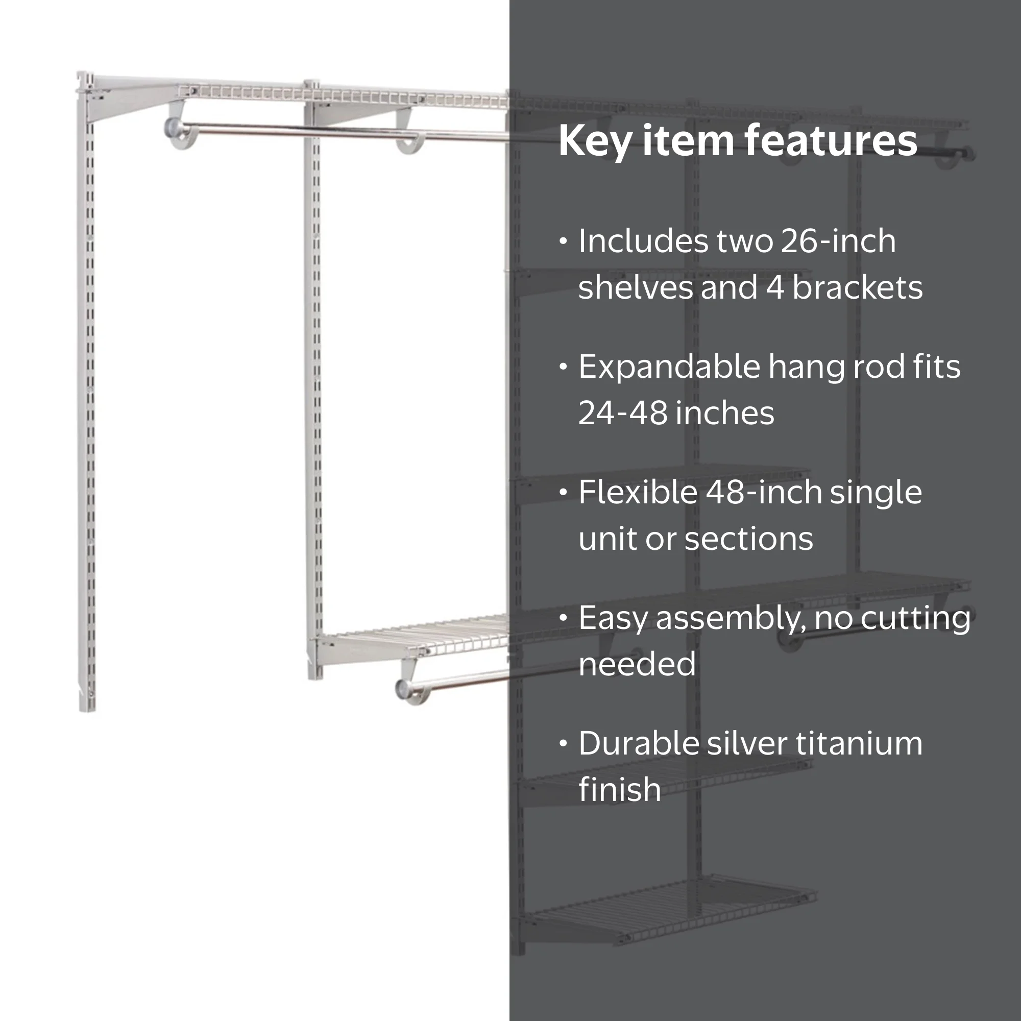 Rubbermaid, Space Add-On Shelving, 48-inch, Titanium, Silver