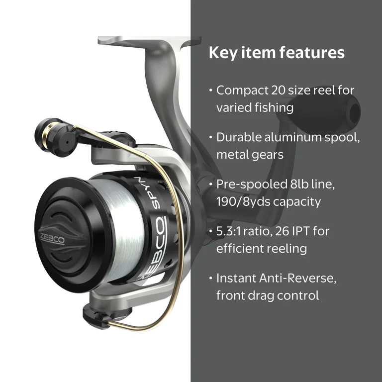 Zebco Spyn Spinning Fishing Reel, Size 20 Reel, Aluminum Spool