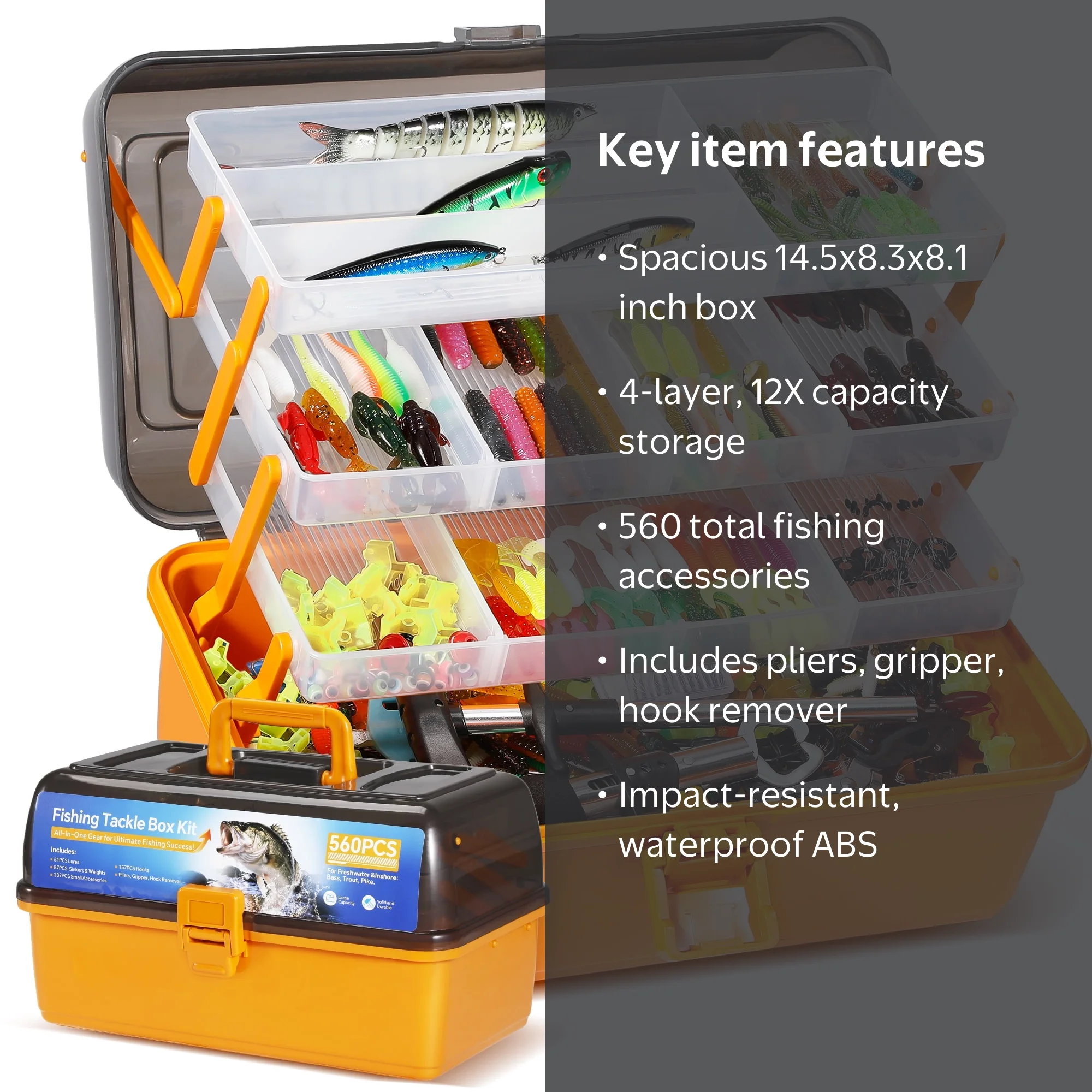 best subscription tackle box Oridum 560Pcs Fishing Tackle Box Kit, 4-Layer Waterproof Storage, Complete  Fishing Gear Set for Freshwater Bass Fishing