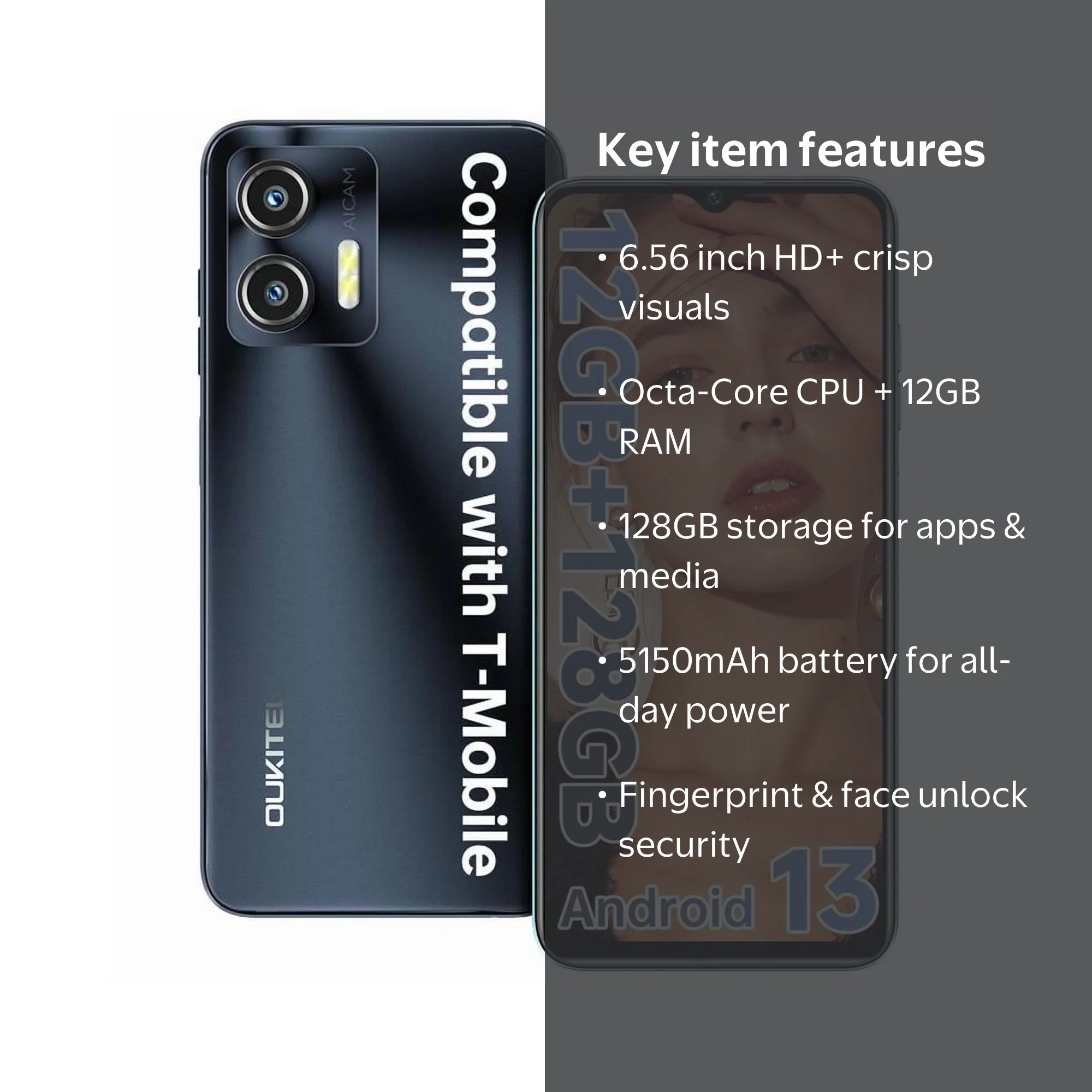 OUKITEL C36 Unlocked Smartphone – 6.56