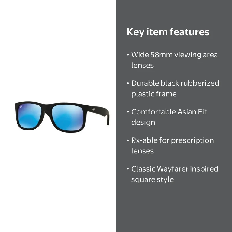 RAY BAN Justin Series Sunglasses RB4165F 622/55 Black Rubber