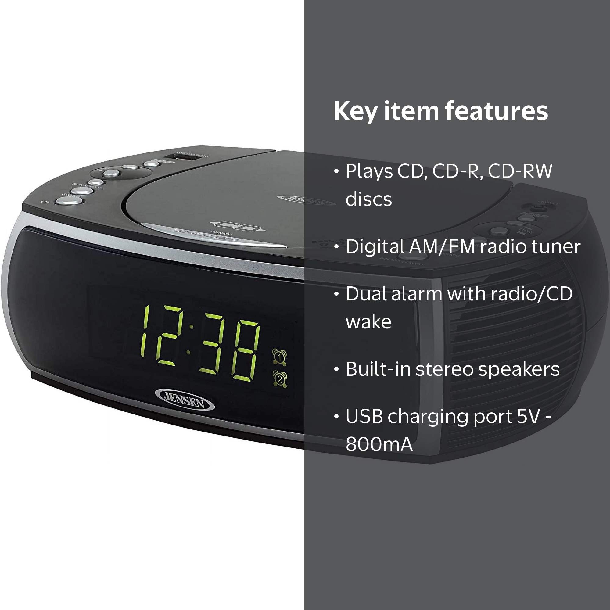 Free Shipping! Jensen Home CD Stereo Clock with AM FM Radio USB