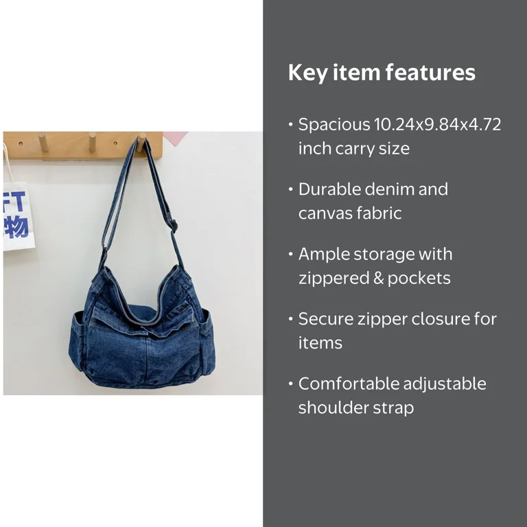 Denim Vintage Messenger Bag Retro Jeans Tote Bag Large Capacity