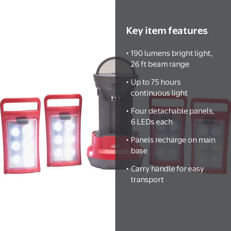 Coleman, 190 Lumen Rechargeable Quad LED Lantern, Four Removable