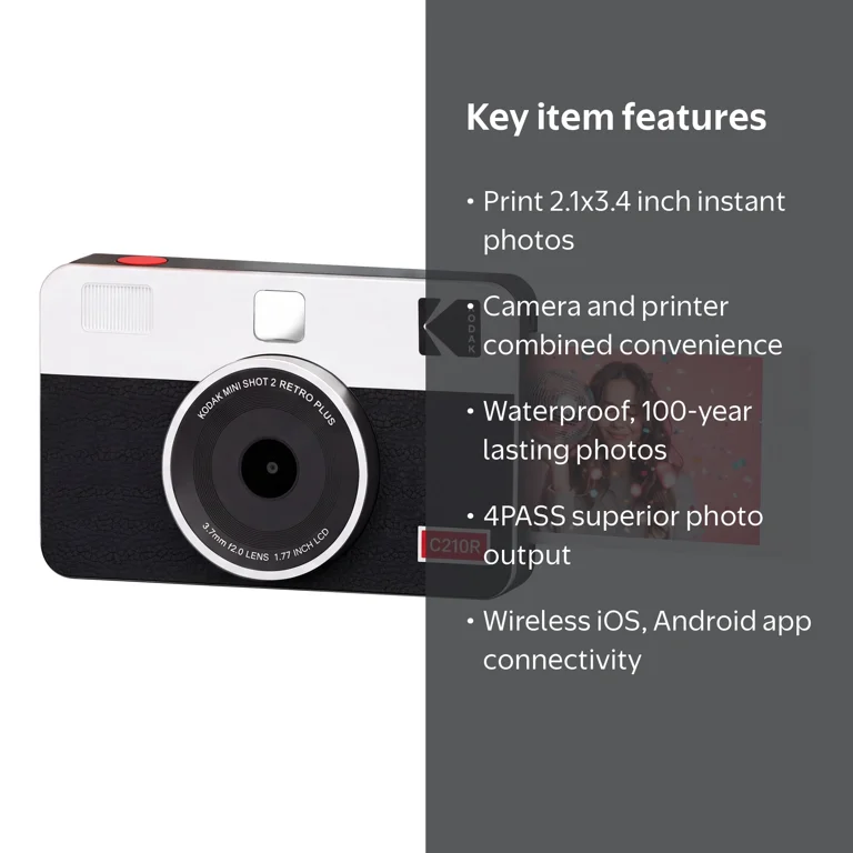 KODAK Mini Shot 2 Retro Instant Camera and Photo Printer with