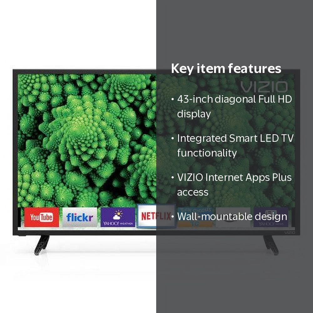 VIZIO, Smart LED TV, 43-Inch, 1920 x 1080, Wall-mountable