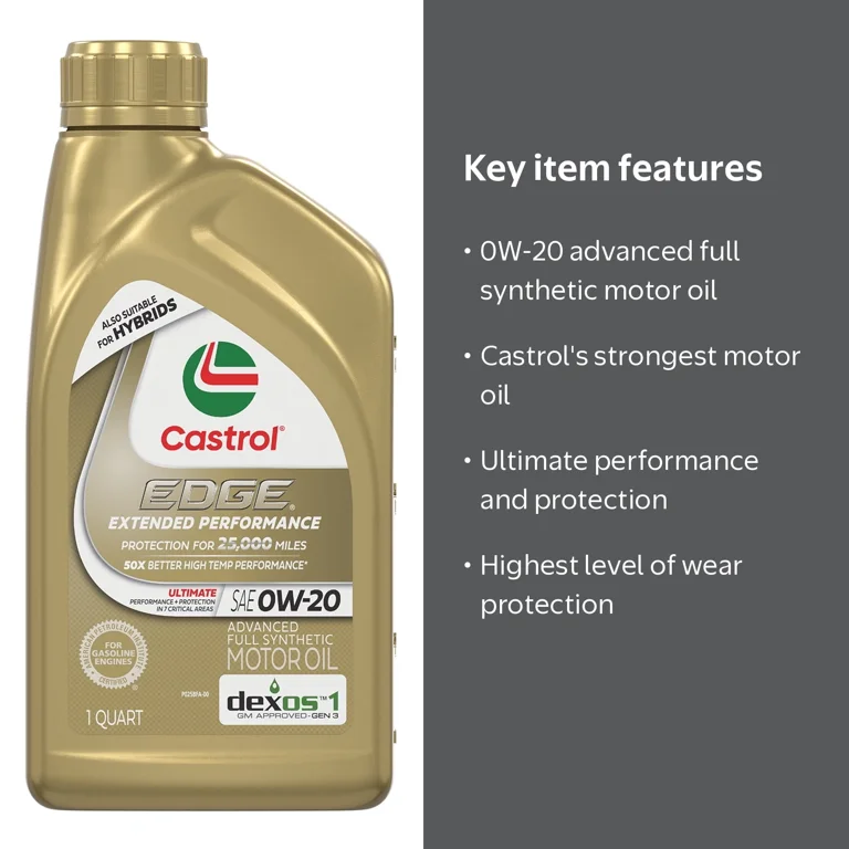 Castrol, Motor Oil, 1 Quart, Full Synthetic 0W-20 Extended