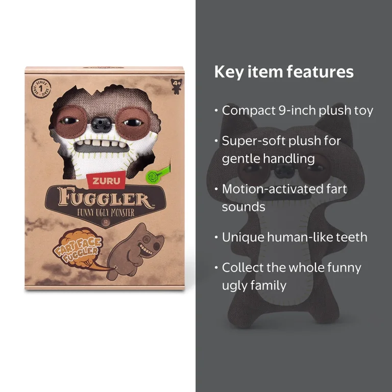 Fuggler, Fart Face 9 inch Plush, Suspicious Fox, Soft Ugly Monster