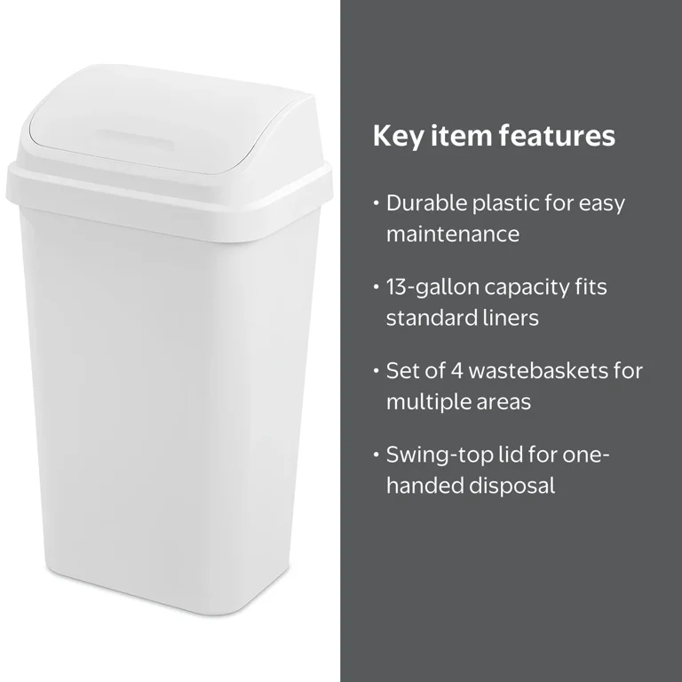 Sterilite 13 Gal Kitchen Garbage Can, Swing Top Lidded Wastebasket