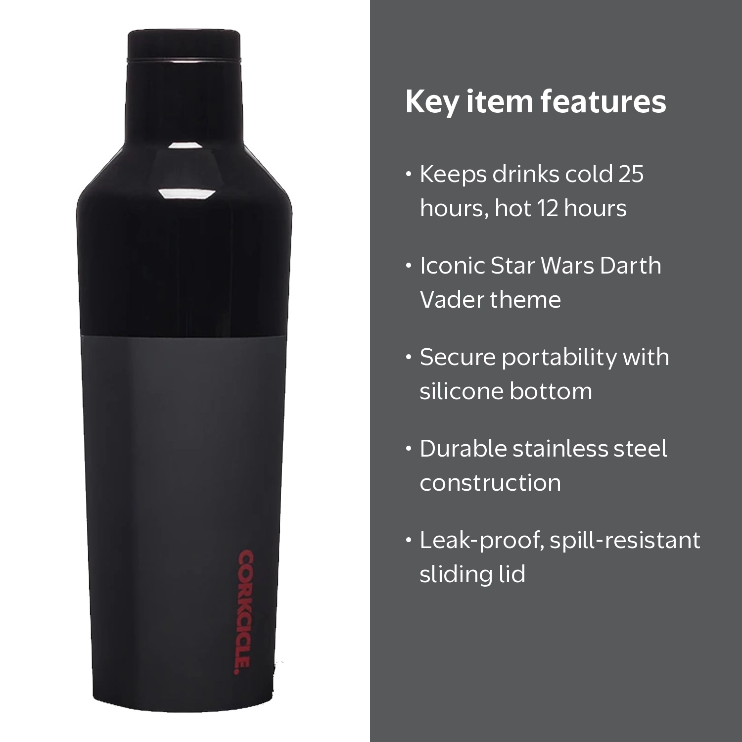 Corkcicle, Travel Canteen, 16 oz, Stainless Steel, Darth Vader