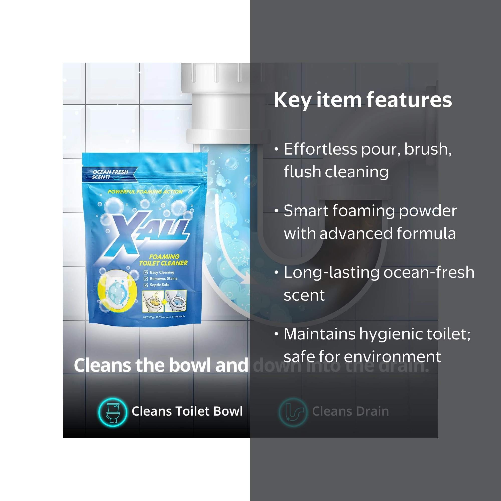 X-All, Foaming Toilet Cleaner, 12 oz, Fights Stains and Limescale