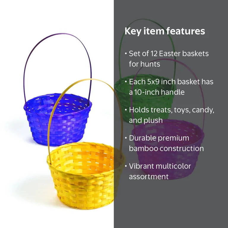 Fun Express Handles Bamboo Storage Baskets Multicolor Easter (12