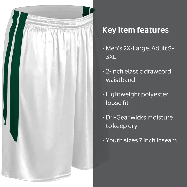 Muscle Basketball Shorts, Men's 2X-Large, White with Forest Green