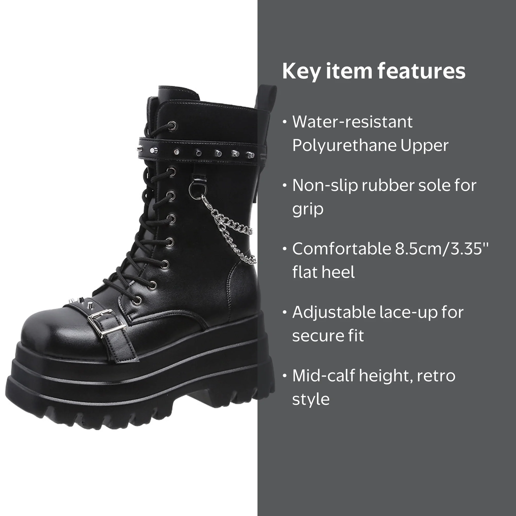 KIJBLAE Women's Punk Boots Goth Boots Buckle Belt Boots Gothic