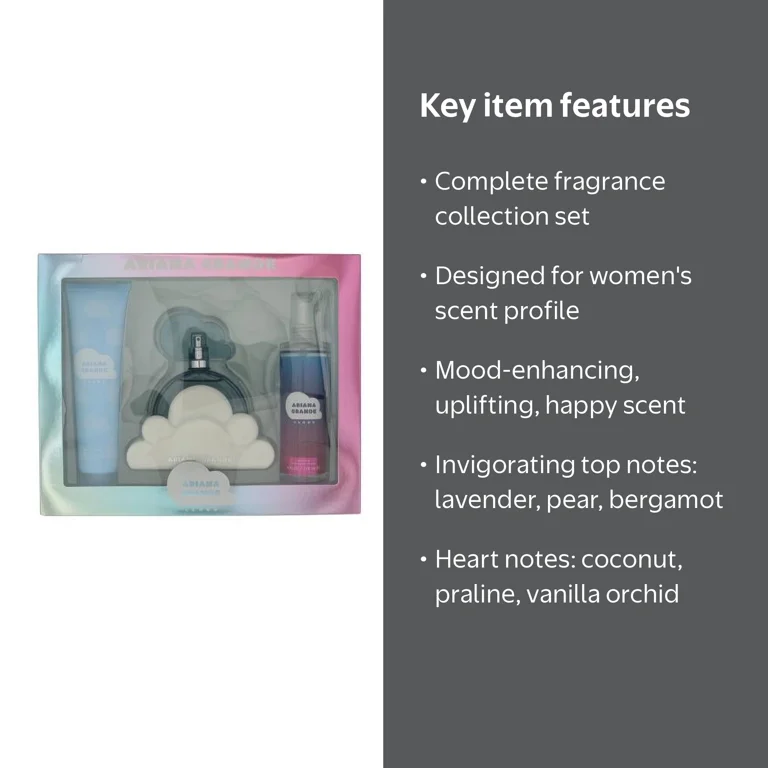 Ariana Grande Cloud Perfume, 3 Piece Gift Set for Women, Includes
