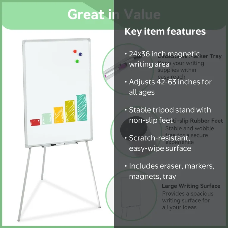 Easel Whiteboard-VUSIGN Magnetic Portable White Board 36 x 24