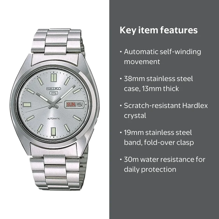 Seiko Series 5 Men's Automatic Watch, Silver Dial, Stainless Steel